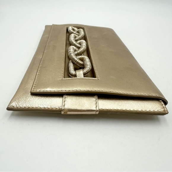 Serena Uziyel Women's Gold Catena Envelope Metallic Leather Clutch Bag - Picture 7 of 16